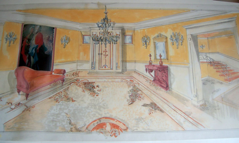 Disegno del salone di Corte Serena Morando oggetto del restauro a Verona